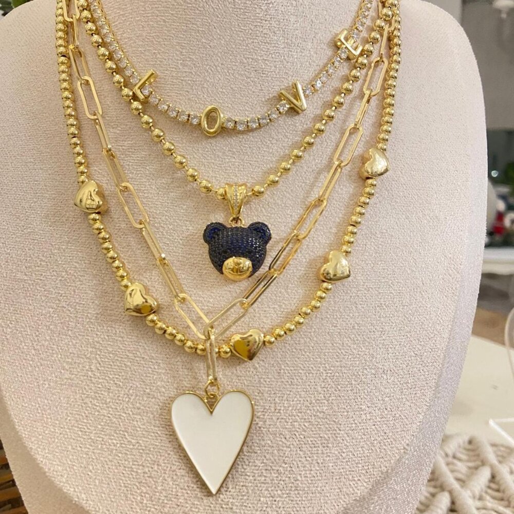 Set of 4 18K gold-plated Fashion necklaces with LOVE heart bear pendants